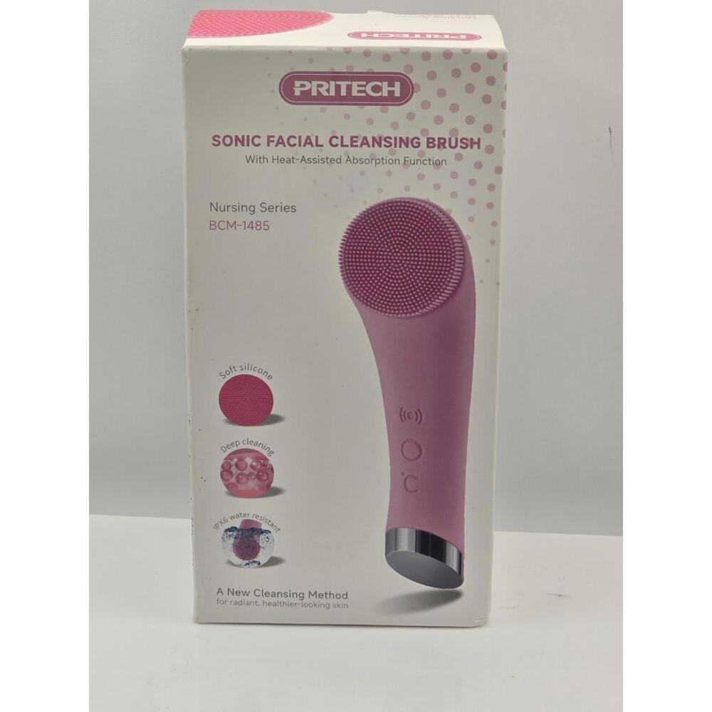 PRITECH Pink Rechargeable Silicone Vibrating Facial Cleansing Brush W/ Heat